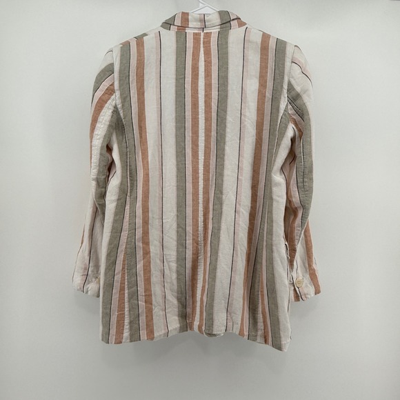 ZARA Striped Linen Blend Blazer Jacket Womens Medium Pink Green White - Picture 5 of 9